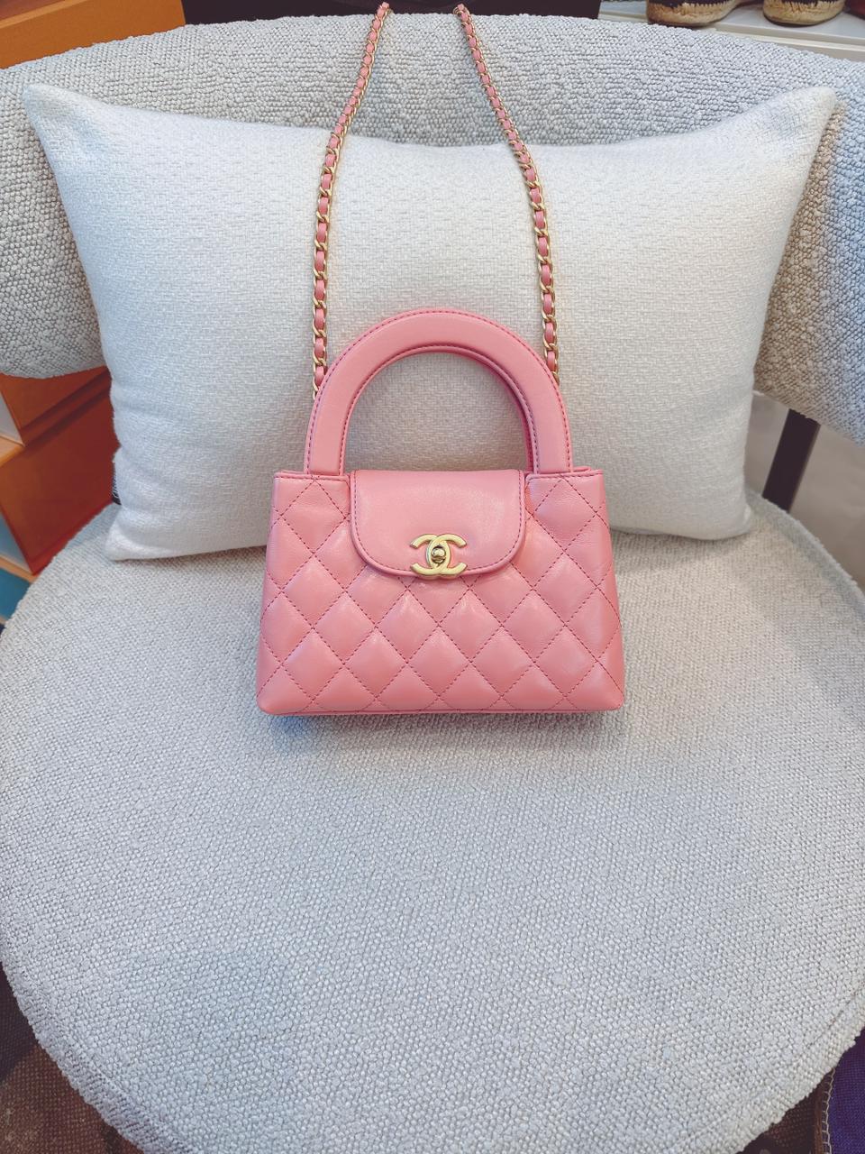 CORAL PINK QUILTED LEATHER SMALL KELLY SHOPPER BAG GOLD TONE HARDWARE