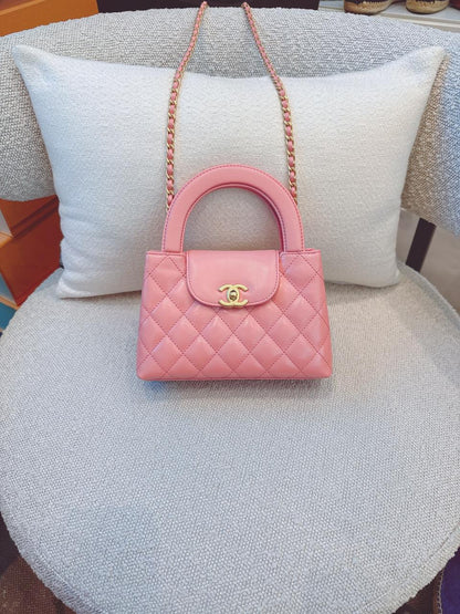 CORAL PINK QUILTED LEATHER SMALL KELLY SHOPPER BAG GOLD TONE HARDWARE