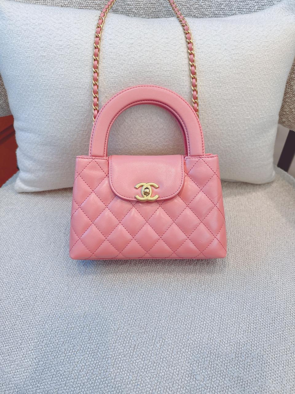 CORAL PINK QUILTED LEATHER SMALL KELLY SHOPPER BAG GOLD TONE HARDWARE