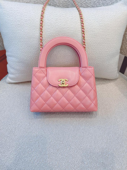 CORAL PINK QUILTED LEATHER SMALL KELLY SHOPPER BAG GOLD TONE HARDWARE