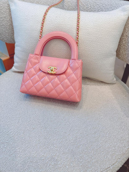 CORAL PINK QUILTED LEATHER SMALL KELLY SHOPPER BAG GOLD TONE HARDWARE