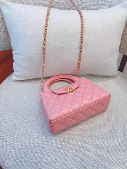 CORAL PINK QUILTED LEATHER SMALL KELLY SHOPPER BAG GOLD TONE HARDWARE