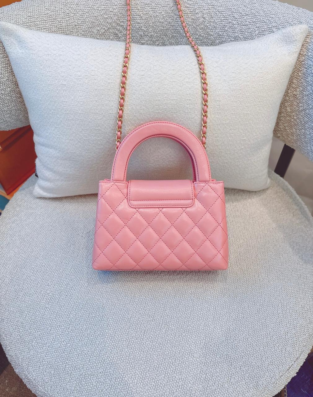CORAL PINK QUILTED LEATHER SMALL KELLY SHOPPER BAG GOLD TONE HARDWARE