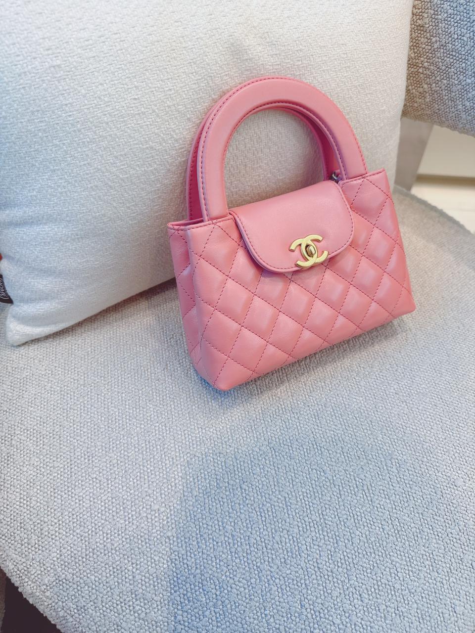 CORAL PINK QUILTED LEATHER SMALL KELLY SHOPPER BAG GOLD TONE HARDWARE
