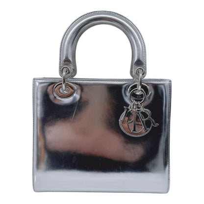 SILVER PATENT LEATHER MEDIUM LADY DIOR BAG