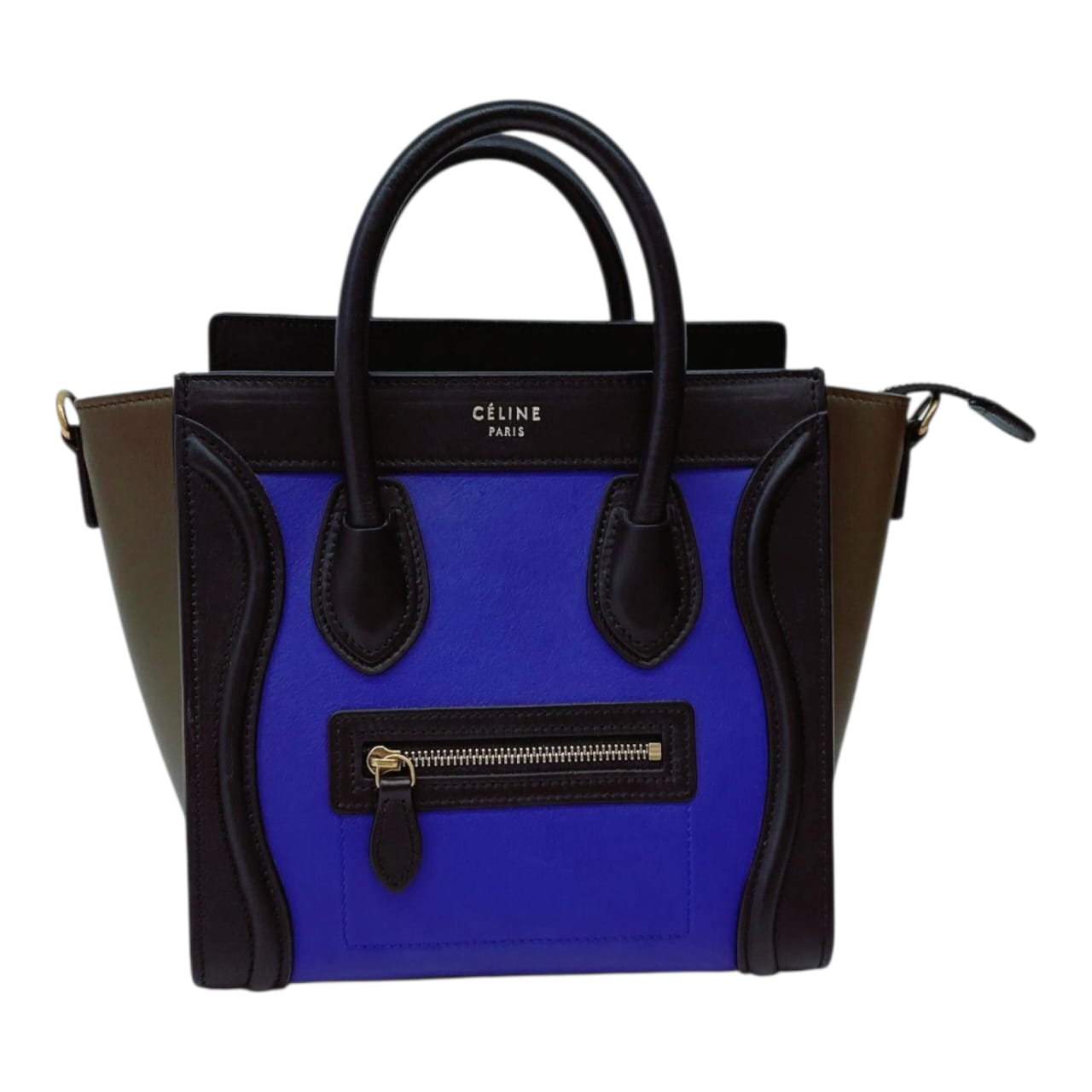 BRIGHT BLUE TRICOLOR LEATHER NANO LUGGAGE TOTE BAG