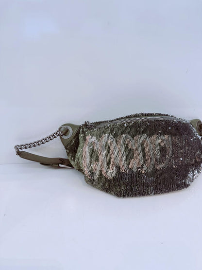 KHAKI GREEN LEATHER AND SEQUINS COCO CUBA WAIST BAG