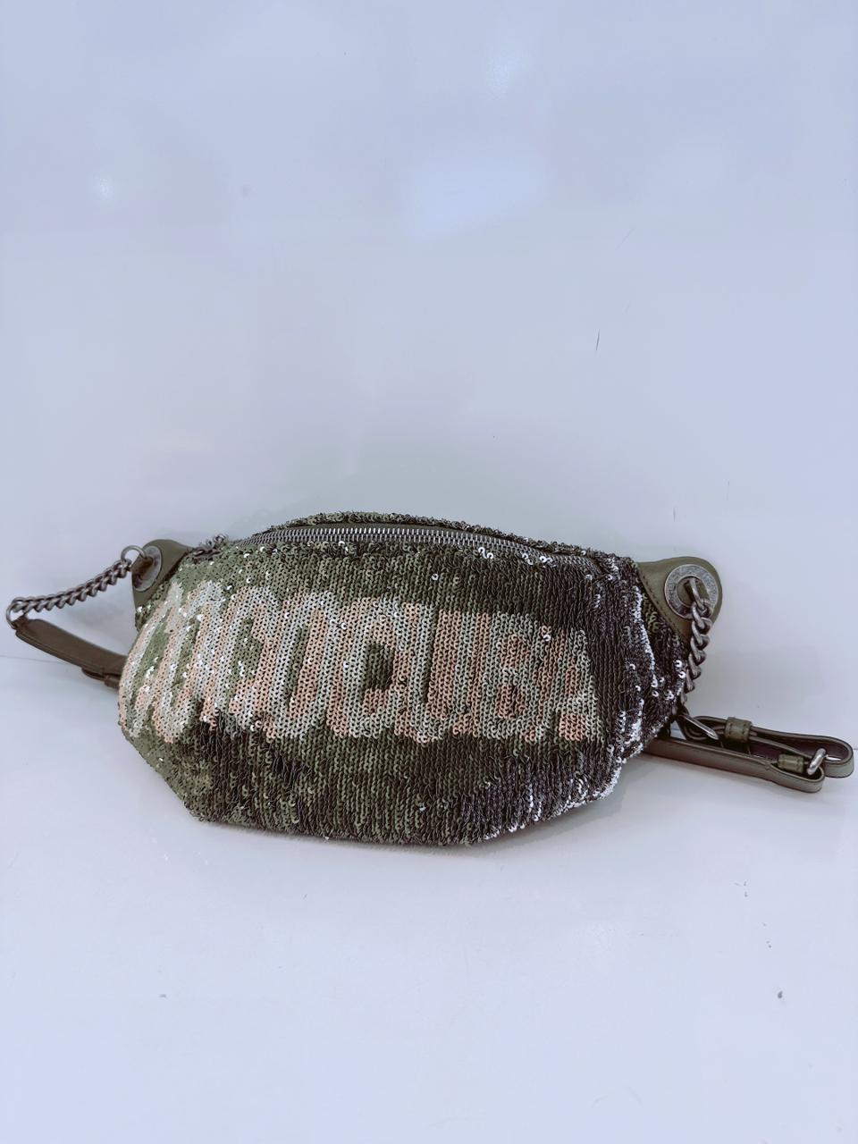 KHAKI GREEN LEATHER AND SEQUINS COCO CUBA WAIST BAG