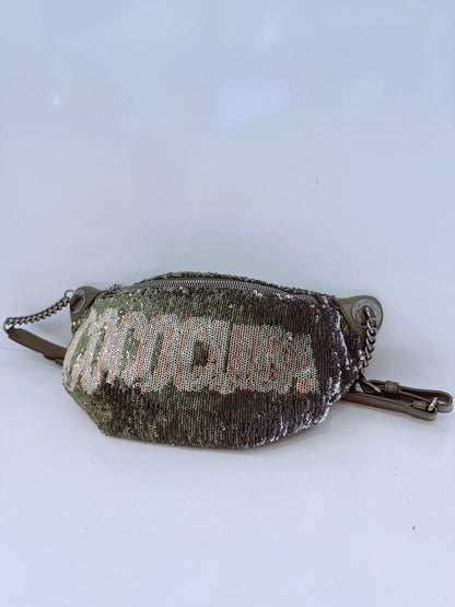 KHAKI GREEN LEATHER AND SEQUINS COCO CUBA WAIST BAG