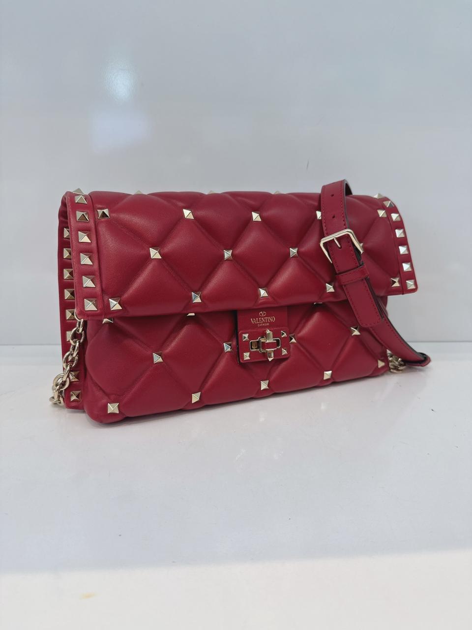 RED LAMBSKIN CANDYSTUD CROSSBODY BAG