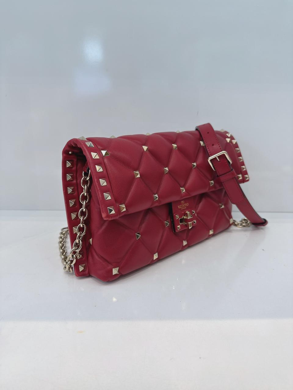 RED LAMBSKIN CANDYSTUD CROSSBODY BAG