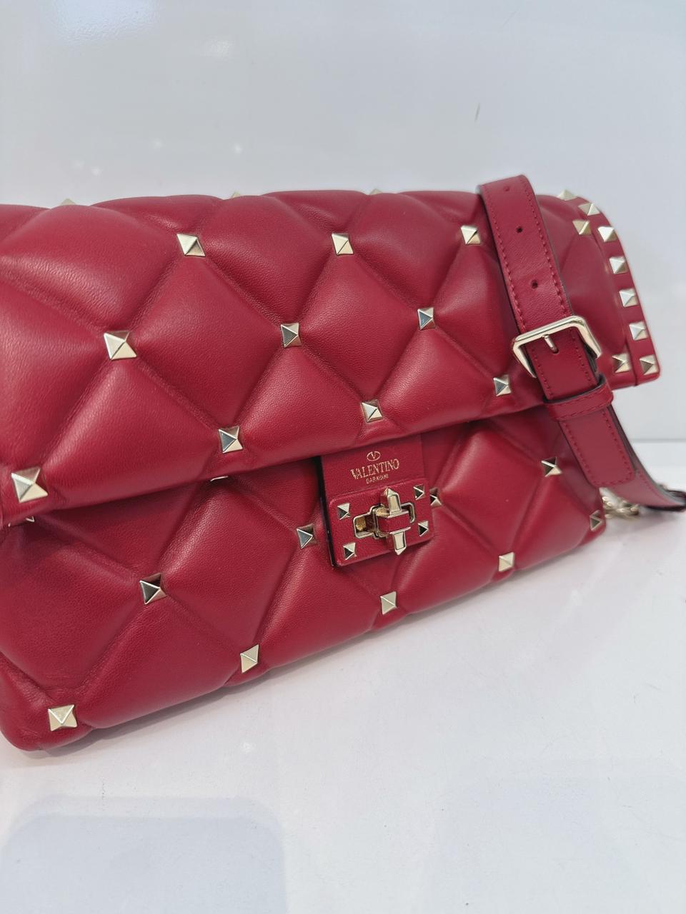 RED LAMBSKIN CANDYSTUD CROSSBODY BAG