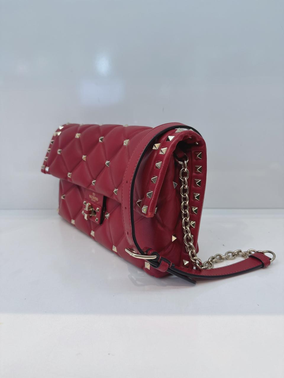RED LAMBSKIN CANDYSTUD CROSSBODY BAG
