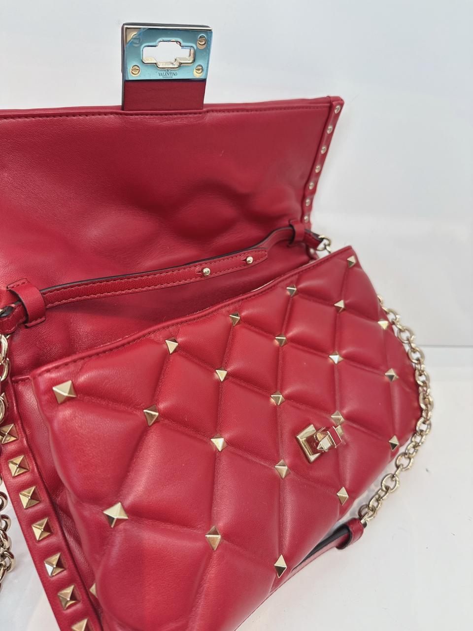 RED LAMBSKIN CANDYSTUD CROSSBODY BAG