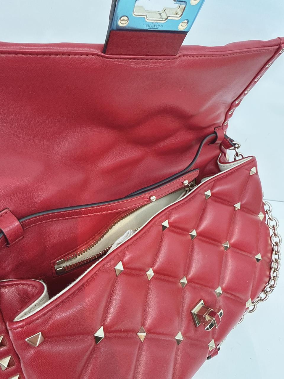 RED LAMBSKIN CANDYSTUD CROSSBODY BAG