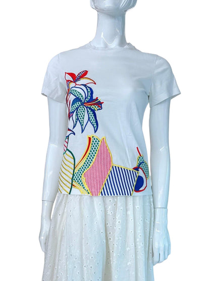 WHITE PRINTED COTTON T-SHIRT S