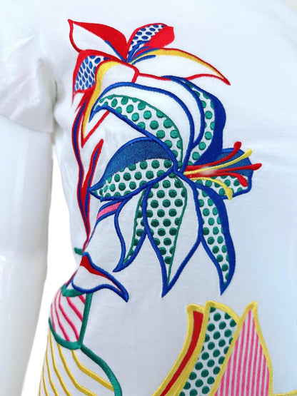 WHITE PRINTED COTTON T-SHIRT S