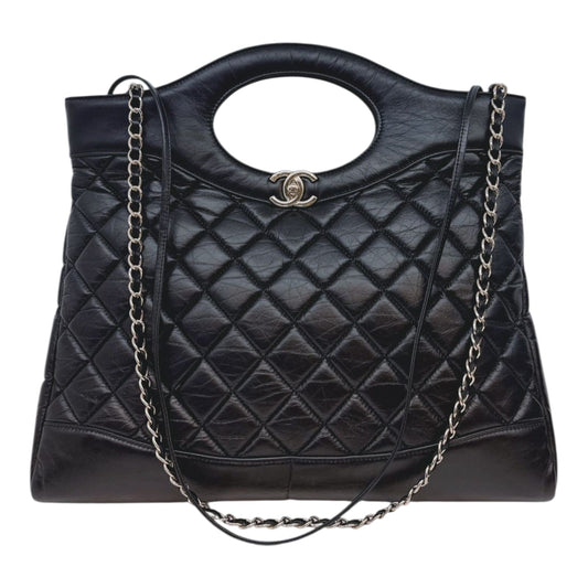 BLACK LAMBSKIN LEATHER LARGE CHANEL 31 SHOPPING BAG GOLD HARDWARE