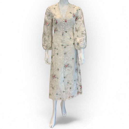 LUCKY LACE PLUNGE MIDI LONG DRESS 0