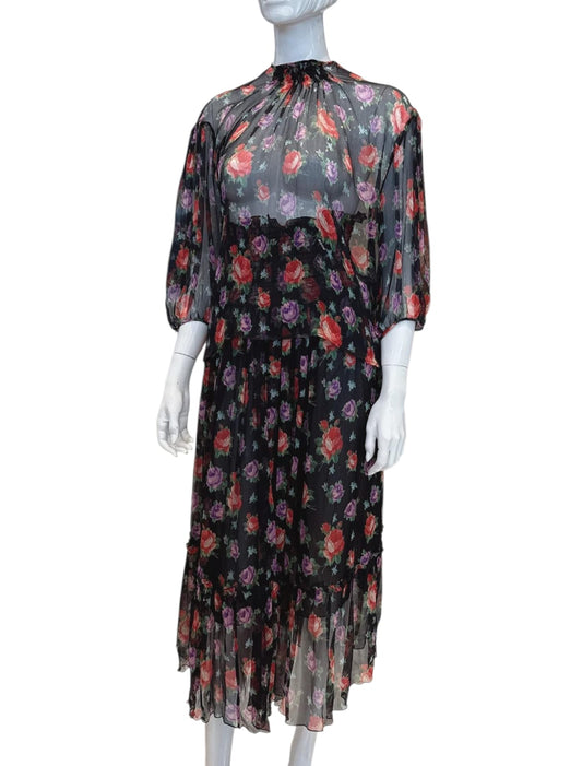 PLEATED FABRIC TOP AND SKIRT  ROSY FLORAL SIZE 40