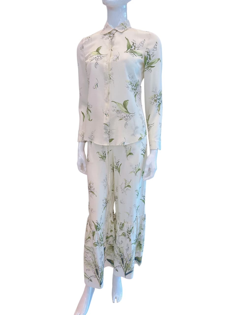 IVORY LILY FLARED TROUSERS AND SHIRT SET 38