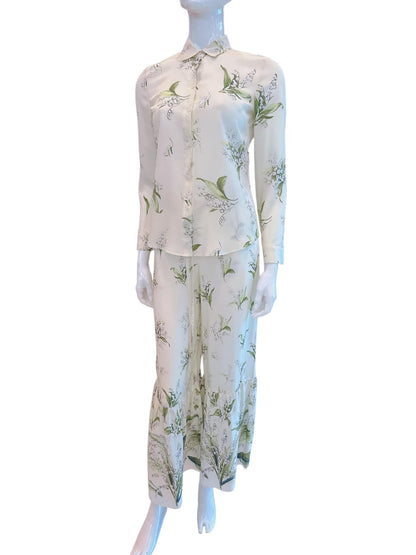 IVORY LILY FLARED TROUSERS AND SHIRT SET 38