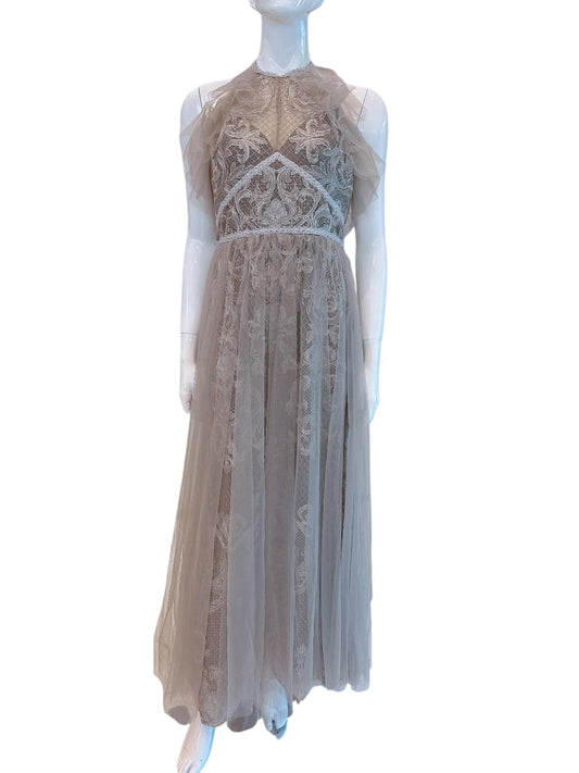 GREY TULLE HALTERNECK GOWN