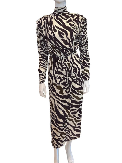 BEAU ZEBRA PRINT  DRESS BLACK WHITE GEO BUTTON 40