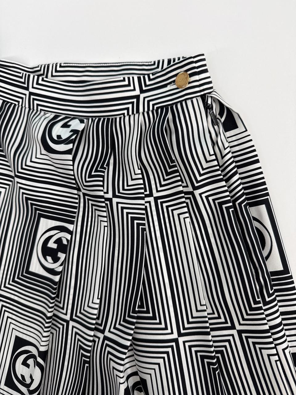 GG CHECKERBOARD PRINT SILK TWILL SKIRT 44