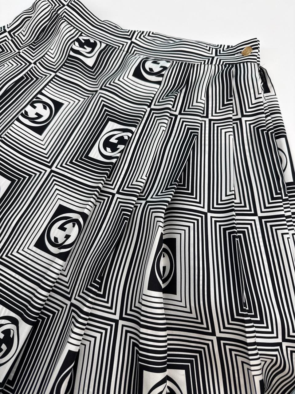 GG CHECKERBOARD PRINT SILK TWILL SKIRT 44