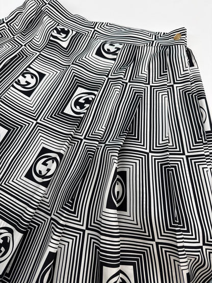 GG CHECKERBOARD PRINT SILK TWILL SKIRT 44