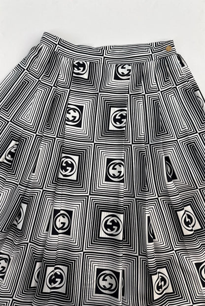GG CHECKERBOARD PRINT SILK TWILL SKIRT 44