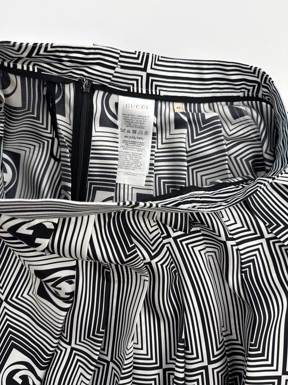 GG CHECKERBOARD PRINT SILK TWILL SKIRT 44