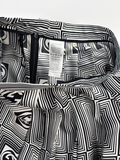GG CHECKERBOARD PRINT SILK TWILL SKIRT 44