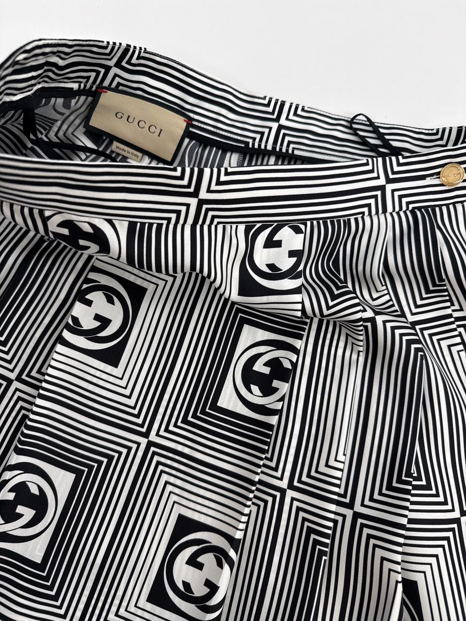 GG CHECKERBOARD PRINT SILK TWILL SKIRT 44