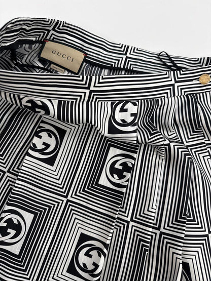 GG CHECKERBOARD PRINT SILK TWILL SKIRT 44