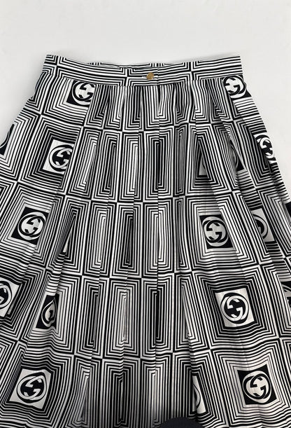 GG CHECKERBOARD PRINT SILK TWILL SKIRT 44
