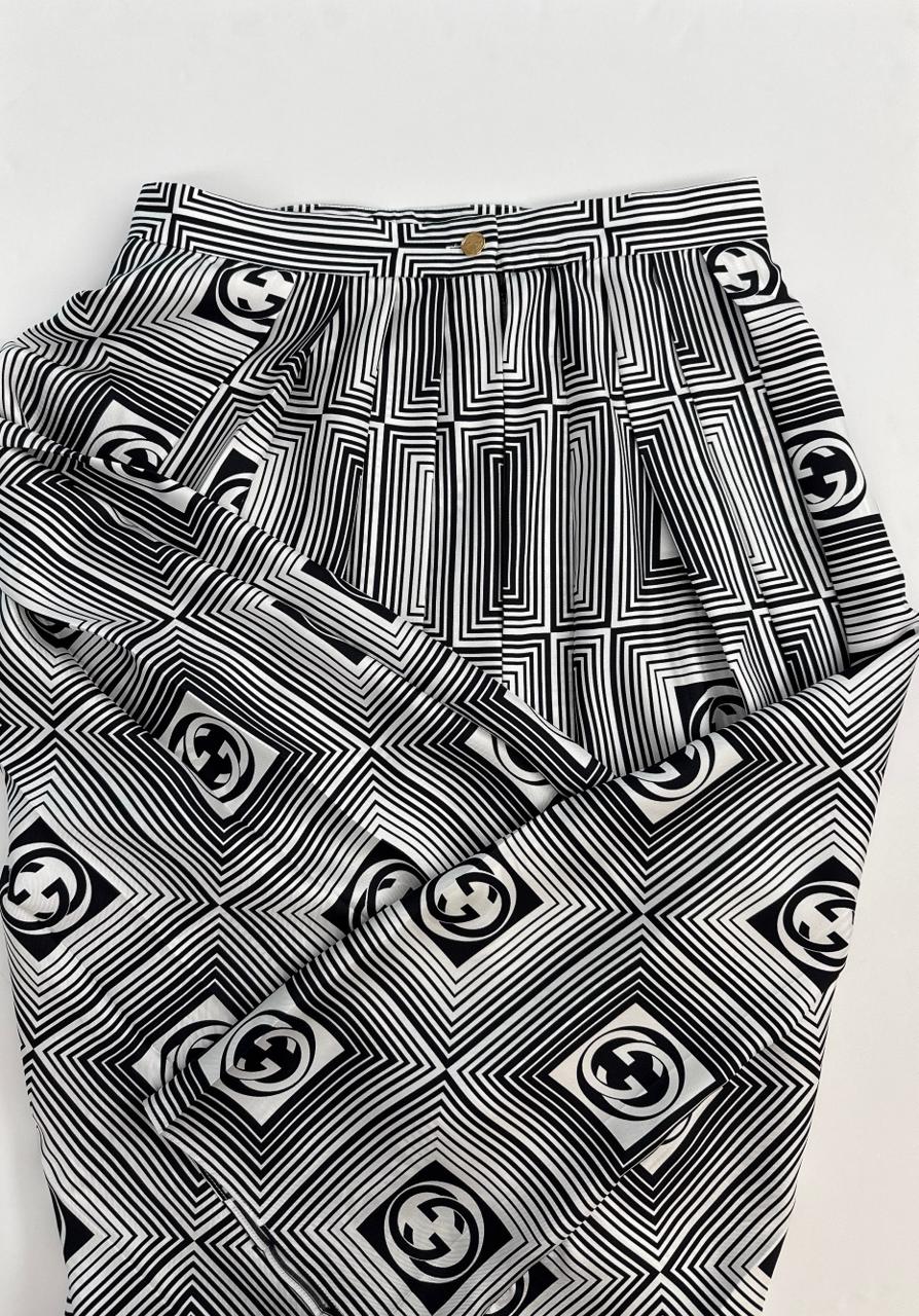 GG CHECKERBOARD PRINT SILK TWILL SKIRT 44