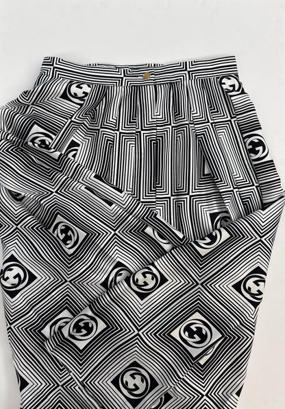 GG CHECKERBOARD PRINT SILK TWILL SKIRT 44