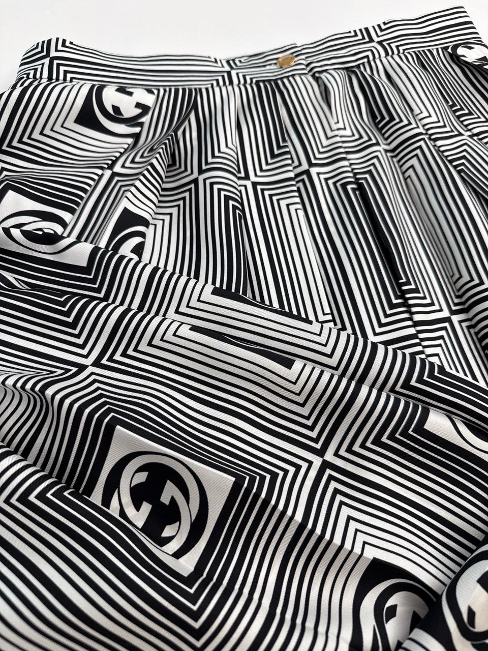 GG CHECKERBOARD PRINT SILK TWILL SKIRT 44