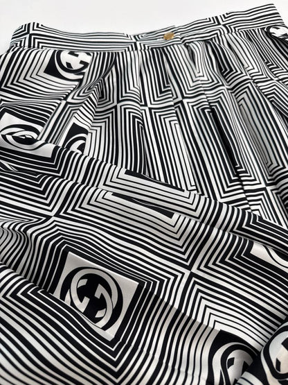 GG CHECKERBOARD PRINT SILK TWILL SKIRT 44