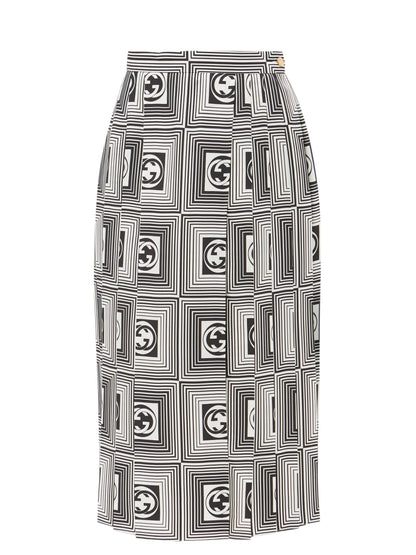GG CHECKERBOARD PRINT SILK TWILL SKIRT 44
