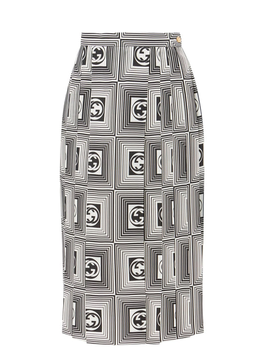 GG CHECKERBOARD PRINT SILK TWILL SKIRT 44