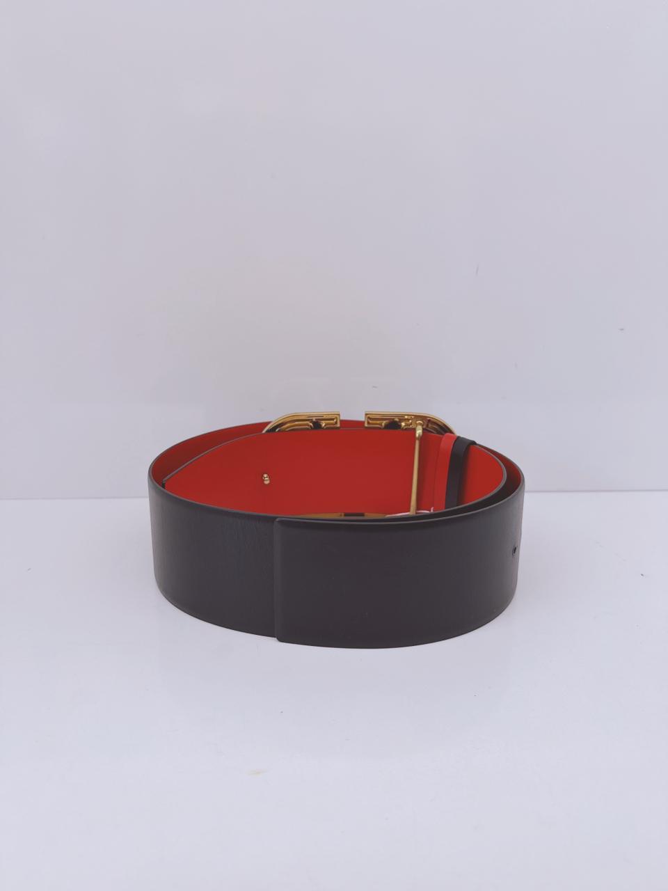BLACK RED LEATHER VLOGO REVERSIBLE WAIST BELT 90/36