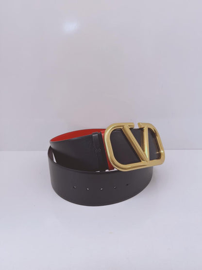 BLACK RED LEATHER VLOGO REVERSIBLE WAIST BELT 90/36