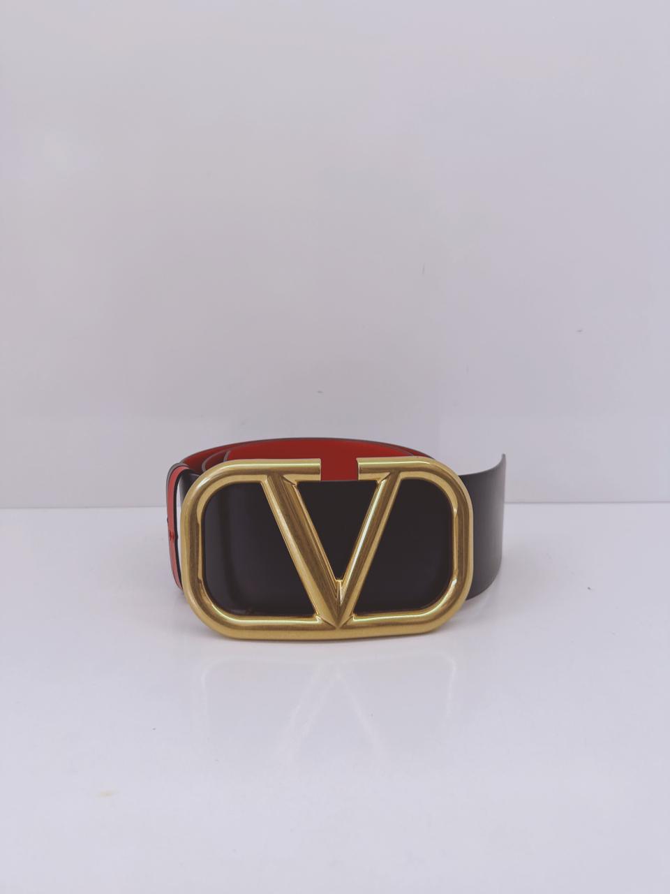 BLACK RED LEATHER VLOGO REVERSIBLE WAIST BELT 90/36