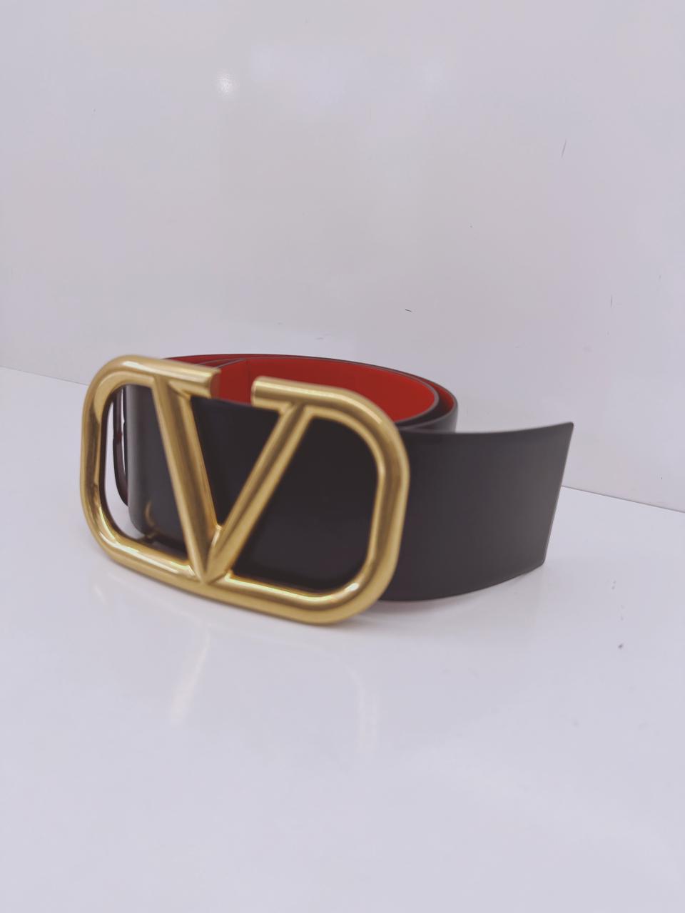 BLACK RED LEATHER VLOGO REVERSIBLE WAIST BELT 90/36