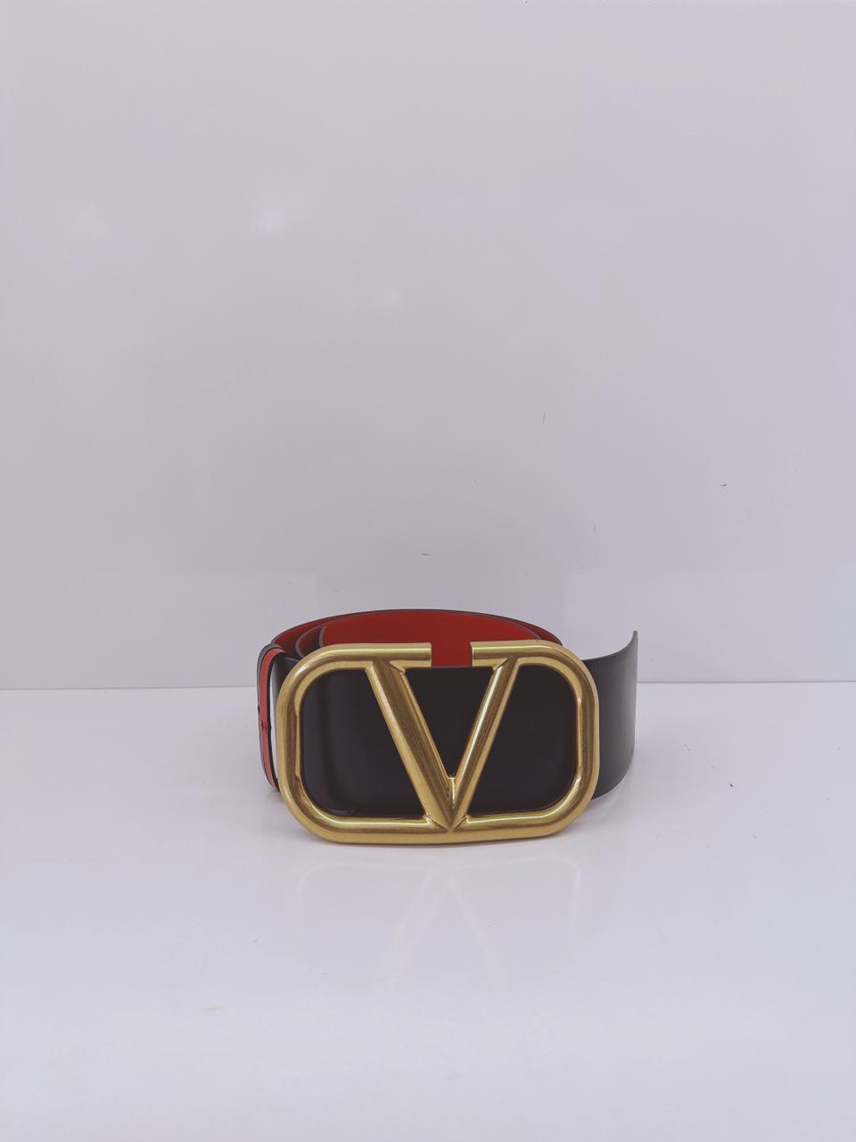 BLACK RED LEATHER VLOGO REVERSIBLE WAIST BELT 90/36