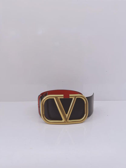 BLACK RED LEATHER VLOGO REVERSIBLE WAIST BELT 90/36