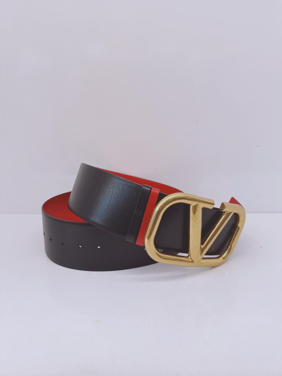 BLACK RED LEATHER VLOGO REVERSIBLE WAIST BELT 90/36